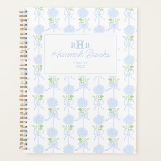 Wasserfarbenmonogramm-Hydrangea-Bows Planer (Vorderseite)