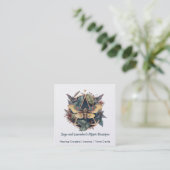 Wasserfarbenmotte und Blume Geometrisch Quadratische Visitenkarte (Stehend Vorderseite)