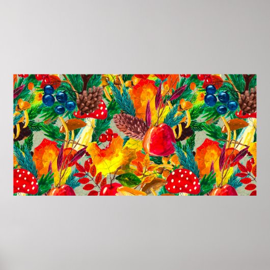 Wasserfarbenmuster im Herbst mit Blätter Poster (Vorne)