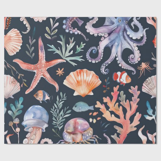 Wasserfarbenmuster: Korallenriff - Freuden Geschenkpapier (Flach)