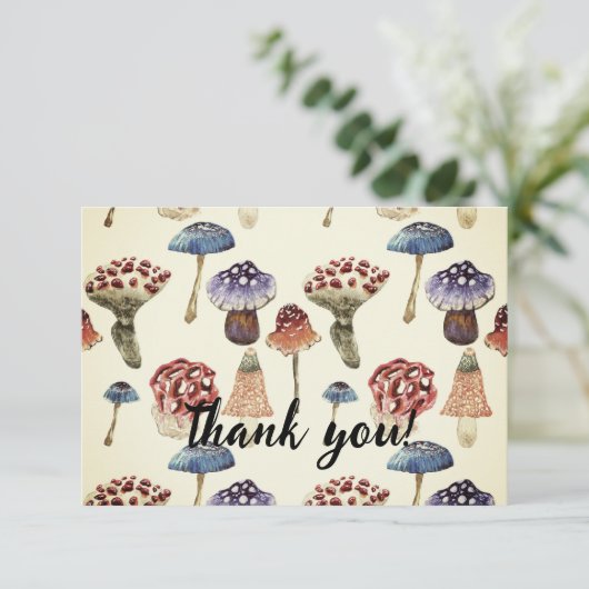 Wasserfarbenmuster mit bunten Pilzen Dankeskarte (Stehend Vorderseite)