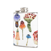 Wasserfarbenmuster mit bunten Pilzen Flachmann (Links)