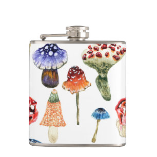 Wasserfarbenmuster mit bunten Pilzen Flachmann