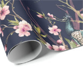 Wasserfarbenmuster Pfau auf einer Baumkirsche,Blum Geschenkpapier (Rolleneckpunkt)