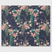 Wasserfarbenmuster Pfau auf einer Baumkirsche,Blum Geschenkpapier (Flach)