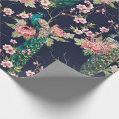 Wasserfarbenmuster Pfau auf einer Baumkirsche,Blum Geschenkpapier (Ecke)