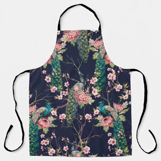 Wasserfarbenmuster Pfau auf einer Baumkirsche,Blum Schürze (Vorderseite)