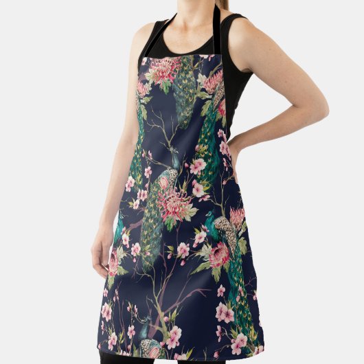 Wasserfarbenmuster Pfau auf einer Baumkirsche,Blum Schürze (InSitu)