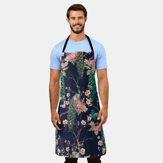 Wasserfarbenmuster Pfau auf einer Baumkirsche,Blum Schürze (Getragen)