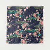 Wasserfarbenmuster Pfau auf einer Baumkirsche,Blum Wandteppich (Vorderseite (Horizontal))