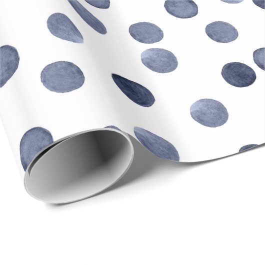 Wasserfarbennavy runcles polka Punkt Hand gezogen, Geschenkpapier (Rolleneckpunkt)