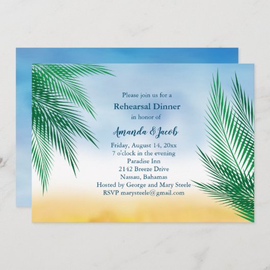 Wasserfarbenpalme Blätter Probe Abendessen Einladung (Vorne/Hinten)