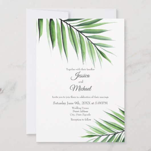 Wasserfarbenpalme Einladung (Vorderseite)