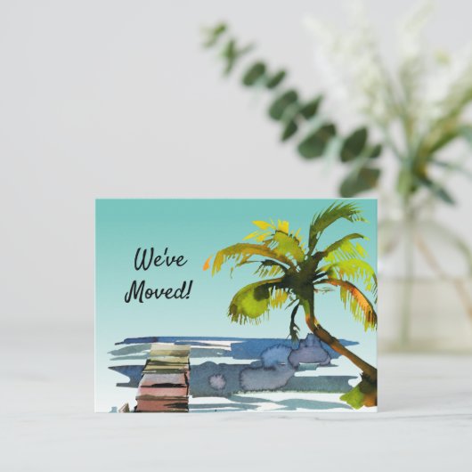 Wasserfarbenpalme Tree Aqua Himmel Nach Florida Ankündigungspostkarte (Stehend Vorderseite)