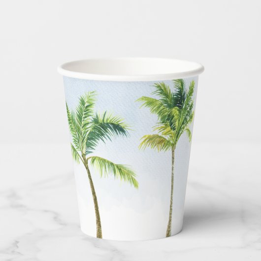 Wasserfarbenpalme Tree Beach Hochzeit Pappbecher (Rückseite)