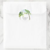 Wasserfarbenpalme Tree Beach Hochzeit Runder Aufkleber (Tasche)