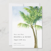Wasserfarbenpalme Tree Beach Hochzeit Save The Date (Vorderseite)