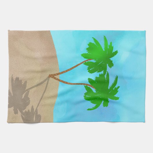 Wasserfarbenpalme Tree Beach Szene Collage Handtuch (Horizontal)