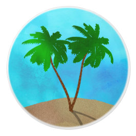 Wasserfarbenpalme Tree Beach Szene Collage Keramikknauf