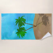 Wasserfarbenpalme Tree Beach Szene Collage Strandtuch (Vorderseite)