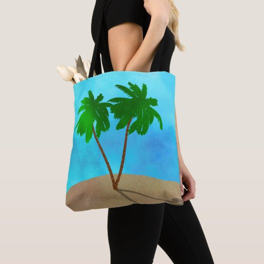 Wasserfarbenpalme Tree Beach Szene Collage Tasche (Von Nahem)