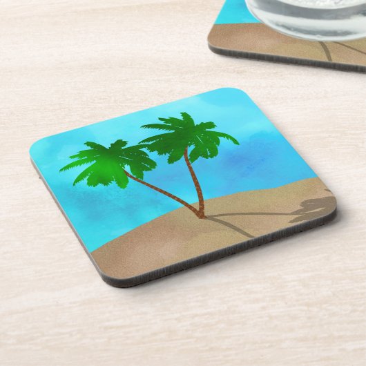 Wasserfarbenpalme Tree Beach Szene Collage Untersetzer (Linke Seite)