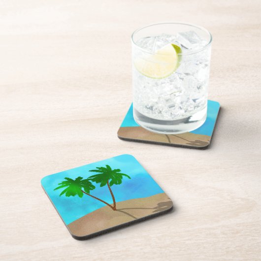 Wasserfarbenpalme Tree Beach Szene Collage Untersetzer (Rechte Seite)