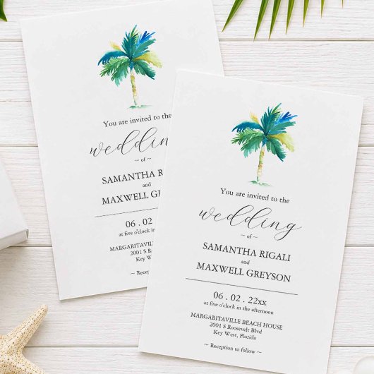 Wasserfarbenpalme Tree Einladung zur Hochzeit