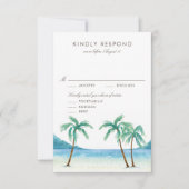 Wasserfarbenpalme Trees Tropical Beach Hochzeit RSVP Karte (Vorderseite)