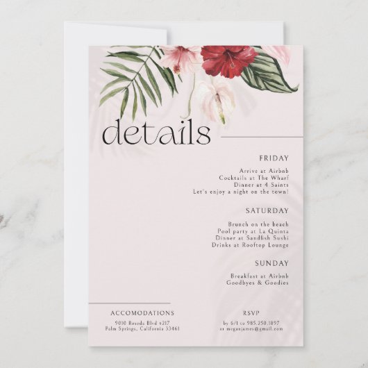 Wasserfarbenpalmen | Bachelorette Weekend Einladung (Rückseite)