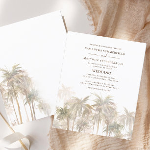 Wasserfarbenpalmen Bäume Küste Hochzeit Einladung