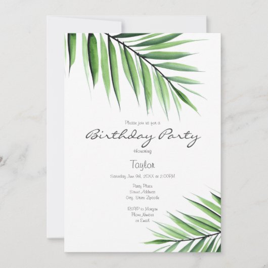 "Wasserfarbenpalmen" Einladung (Vorderseite)