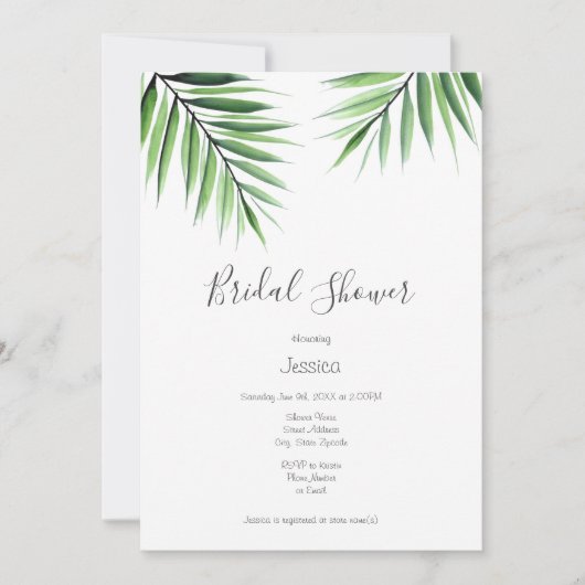 "Wasserfarbenpalmen" Einladung (Vorderseite)