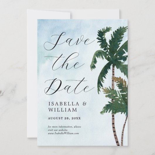 Wasserfarbenpalmen Save the Date (Vorderseite)