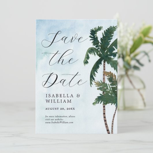 Wasserfarbenpalmen Save the Date (Stehend Vorderseite)