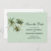 Wasserfarbenpalmen Tropische Bäume Save the Date Ankündigungspostkarte (Vorne/Hinten)