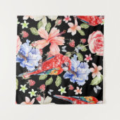 Wasserfarbenparrot: Blumenmuster Romantik. Wandteppich (Vorderseite (Horizontal))