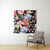 Wasserfarbenparrot: Blumenmuster Romantik. Wandteppich (Beispiel)