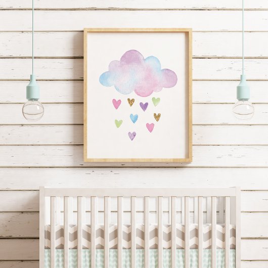 Wasserfarbenpastel Hört Cloud Baby Girl Kinderzimm Poster
