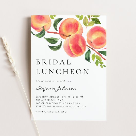 Wasserfarbenpeaches Sommer Bridal Luncheon Einladung