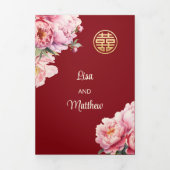 Wasserfarbenpeere | Chinesische Hochzeit mit Foto Dreifach Gefaltete Einladung (Cover)