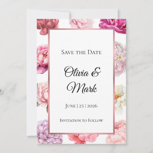Wasserfarbenpeere Save the Date | Rose Gold Floral (Vorderseite)