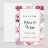 Wasserfarbenpeere Save the Date | Rose Gold Floral (Vorne/Hinten)