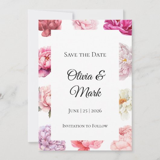Wasserfarbenpeere Save the Date | Rose Gold Floral (Vorderseite)