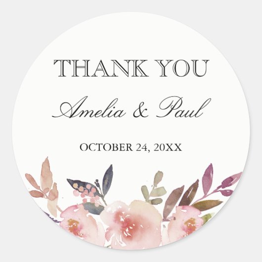 Wasserfarbenpeonies Hochzeit Dankeschön Sticker (Vorderseite)