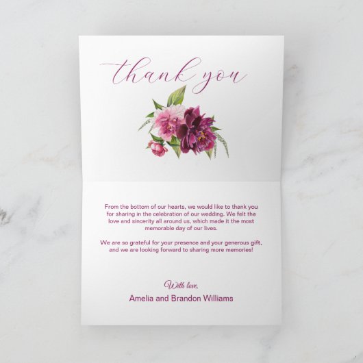 Wasserfarbenpeonies Rustikale Hochzeit Danke Karte (Innenseite)