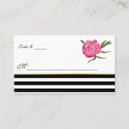 Wasserfarbenpeonies und Streifen Hochzeitskarte Platzkarte