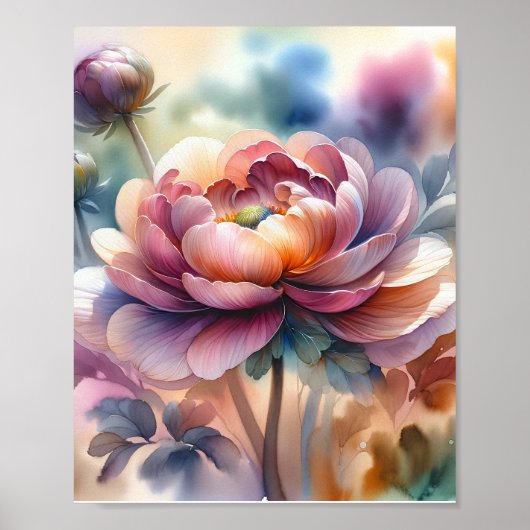 Wasserfarbenpeony in Vollblut Poster (Vorne)