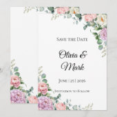 Wasserfarbenpeony und Eukalyptus Save the Date (Vorne/Hinten)