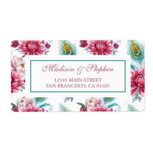 Wasserfarbenpfau & Rote Flora - Hochzeit (Vorne)